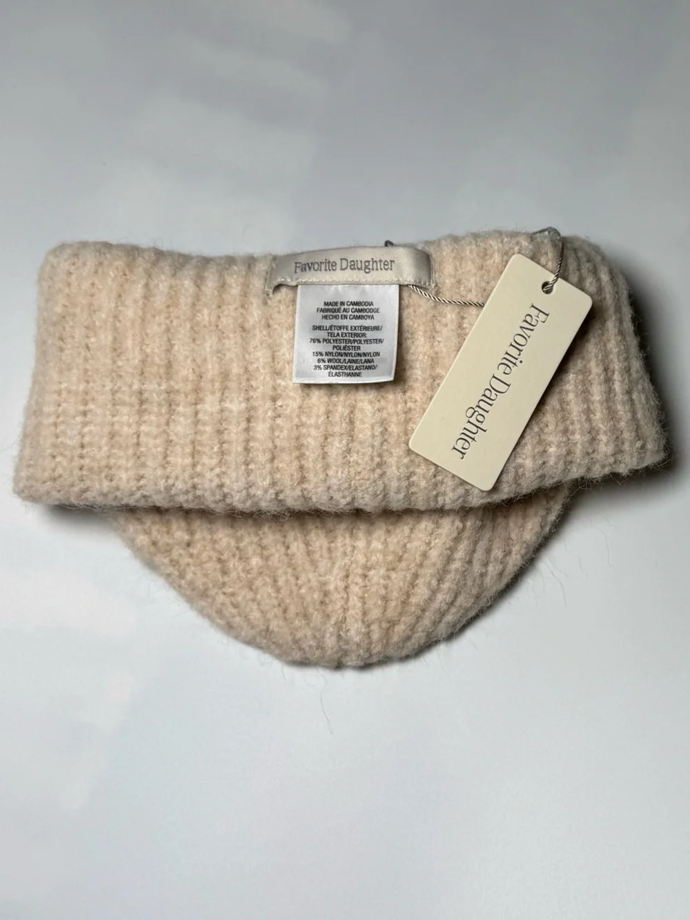Favorite Daughter Womans Beige Ribbed Folded Cuff Beanie